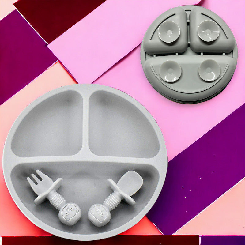 3/4 PCS Baby Silicone Plate Spoon Fork Set - Children Dishes - Toddler Training Tableware MamabBabyLand