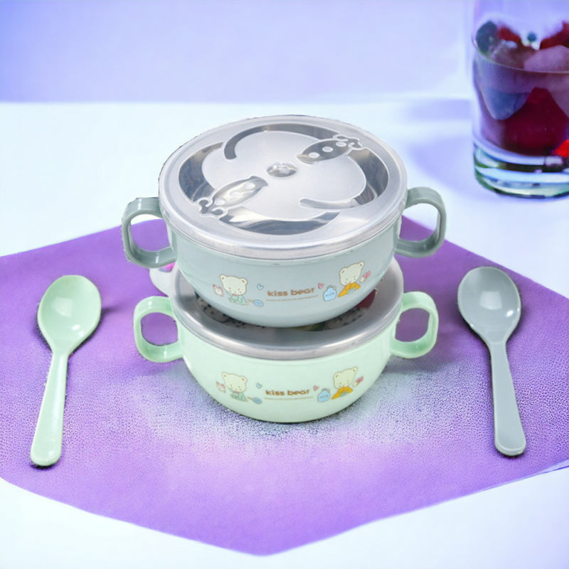 Babies Feeding Bowl - Stainless Steel Insulation Bowl - Children Tableware Cartoon Food Bowl MamabBabyLand