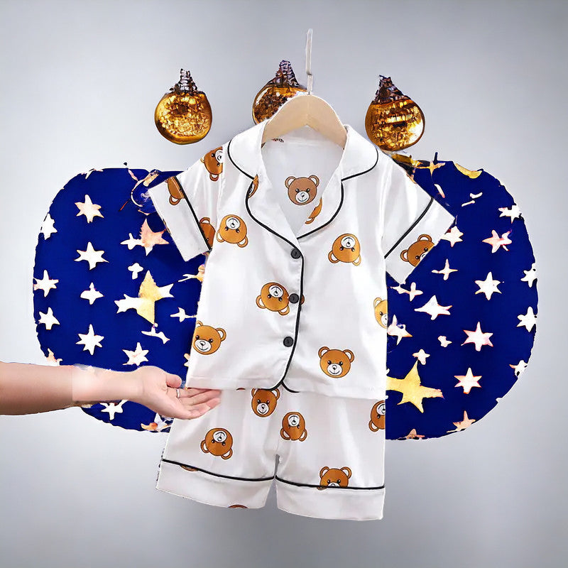 Kids Cartoon Bear Pajama Sets -  Short Sleeve T-Shirt Tops With Pants - Toddler Baby Sleepwear MamabBabyLand