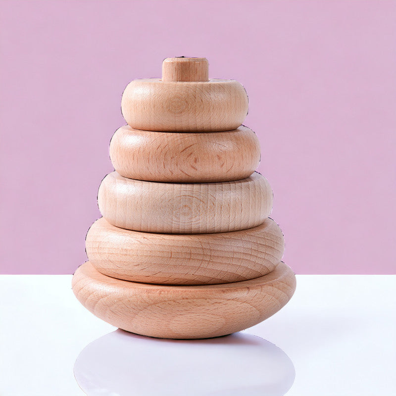 Children Stacking Circle Wooden Toy - Beech Stack Tower Fine Motor Skills Toy For Toddlers MamabBabyLand