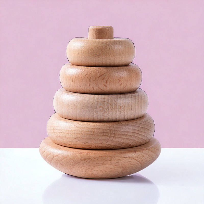 Children Stacking Circle Wooden Toy - Beech Stack Tower Fine Motor Skills Toy For Toddlers MamabBabyLand