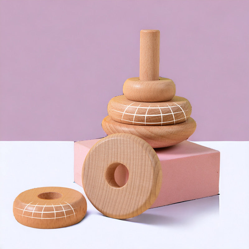 Children Stacking Circle Wooden Toy - Beech Stack Tower Fine Motor Skills Toy For Toddlers MamabBabyLand