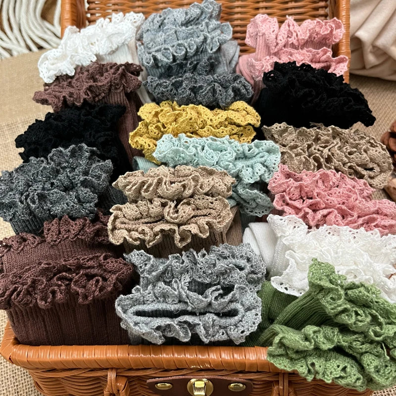 Ruffle Kids Knee High Socks Baby Girls Toddlers Long Soft Cotton Sock Lace Flower Children School Uniform Socks For 0-8 Years MamabBabyLand