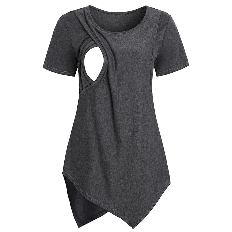 Women Blouse Maternity Casual Soft  Nursing Tops T-shirt Summer Short Sleeve Pregnant Clothes Nursing Breastfeeding MamabBabyLand